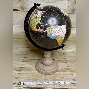 Vintage Style Black Globe with Wooden Stand